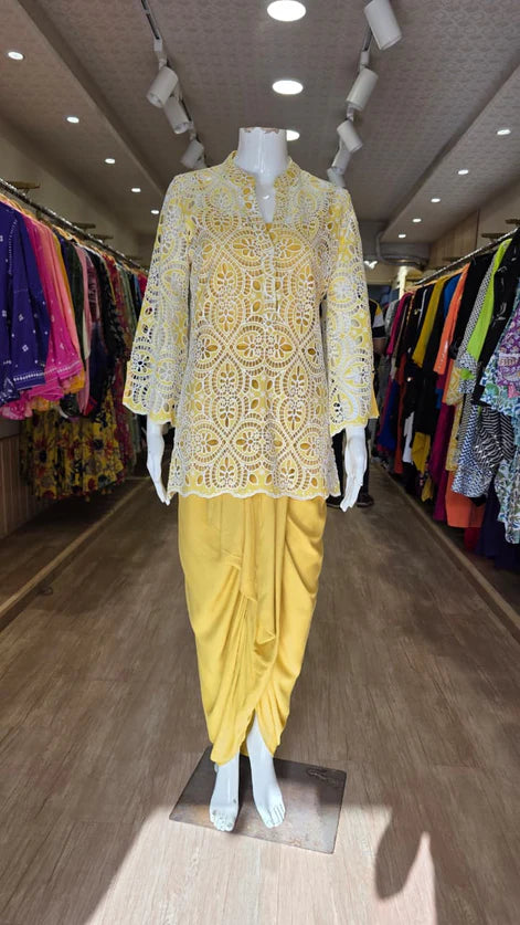 Pink Cutwork Kurta Dhoti Set