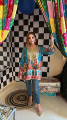 Teal Blue Crepe Mirror Kurta