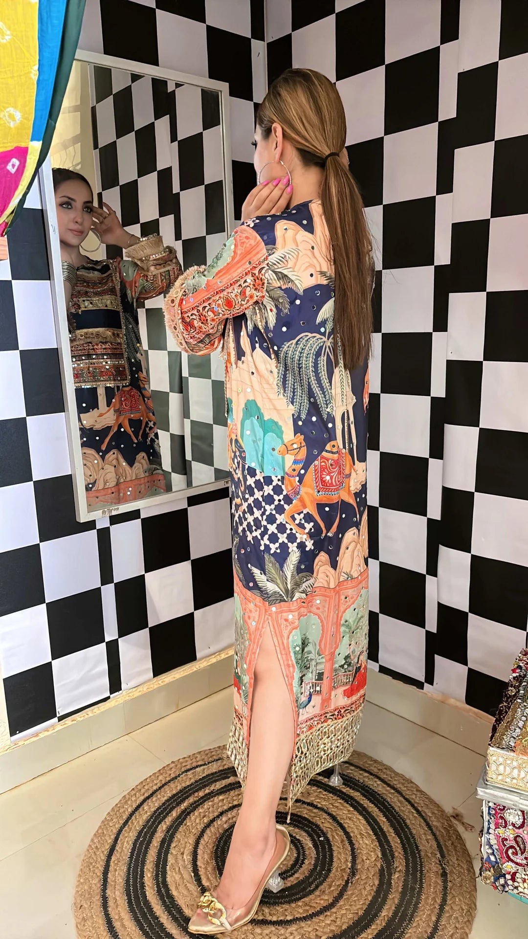 Royal Crepe Mirror Embroidered Maxi Kurta Dress