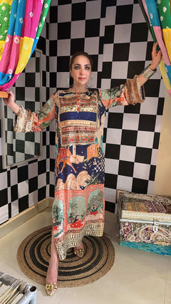 Royal Crepe Mirror Embroidered Maxi Kurta Dress