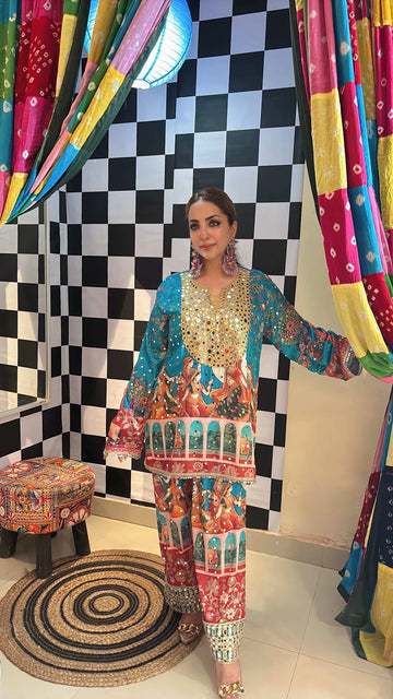 Crepe Mirror Embroidered Co-ord Set