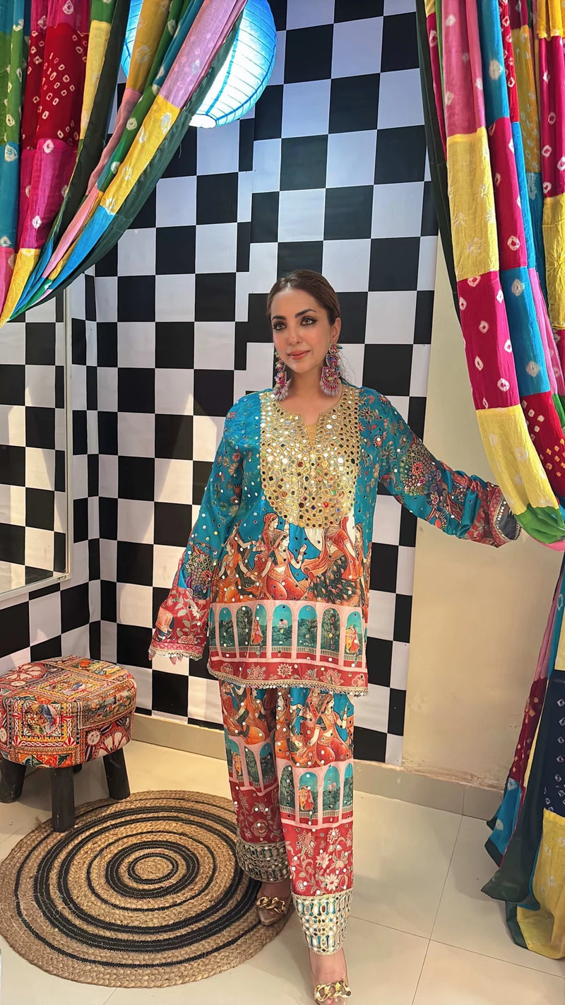 Crepe Mirror Embroidered Co-ord Set