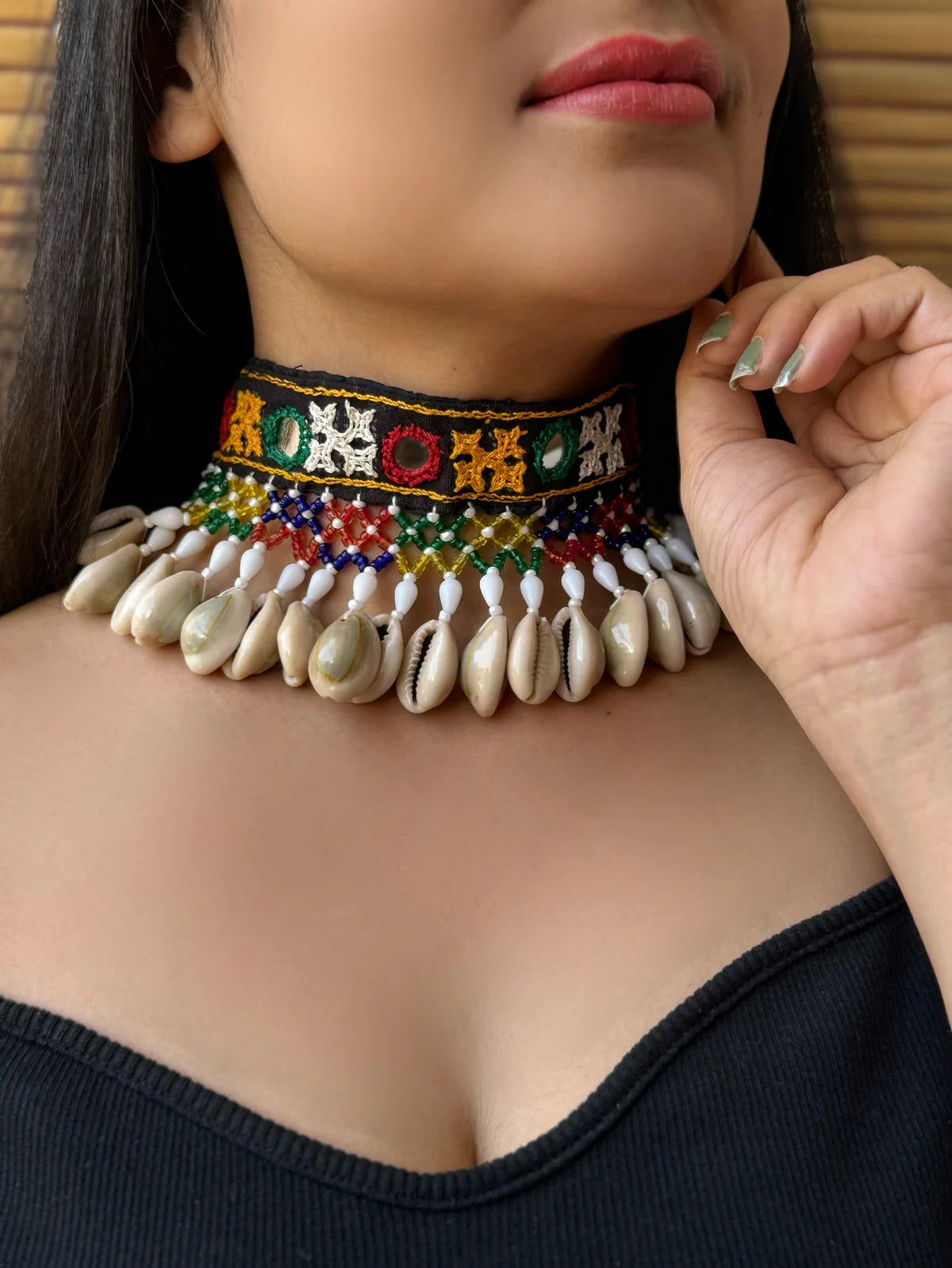 Mirrorwork Fabric Choker |Navrarti Necklace