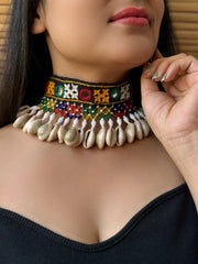 Mirrorwork Fabric Choker |Navrarti Necklace