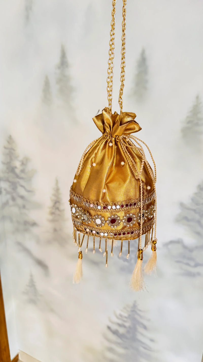 Golden Tissue Potli Bag