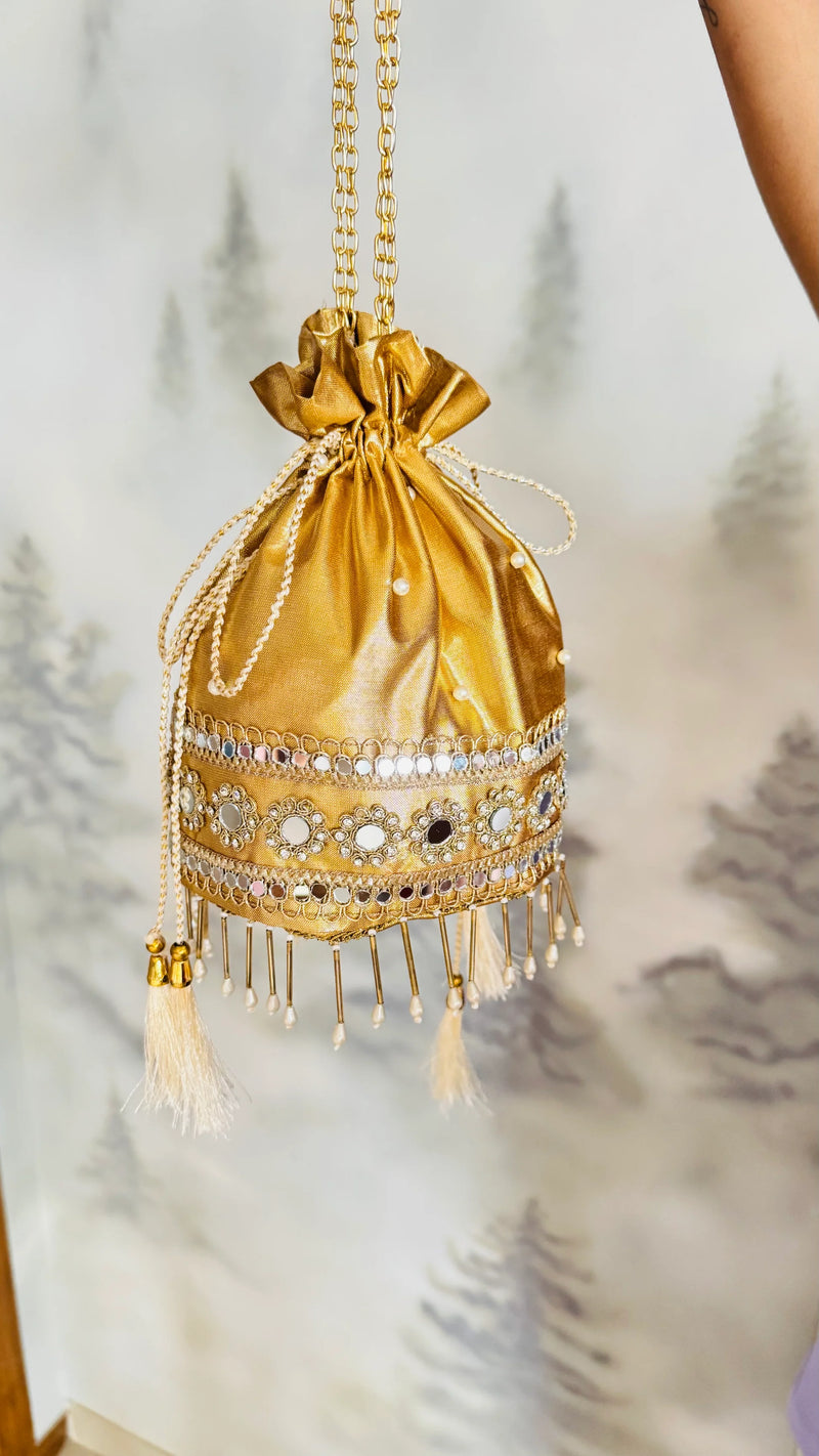 Golden Tissue Potli Bag