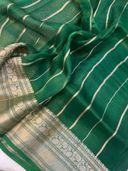 DARK GREEN BANARASI HANDLOOM KORA SILK SAREE