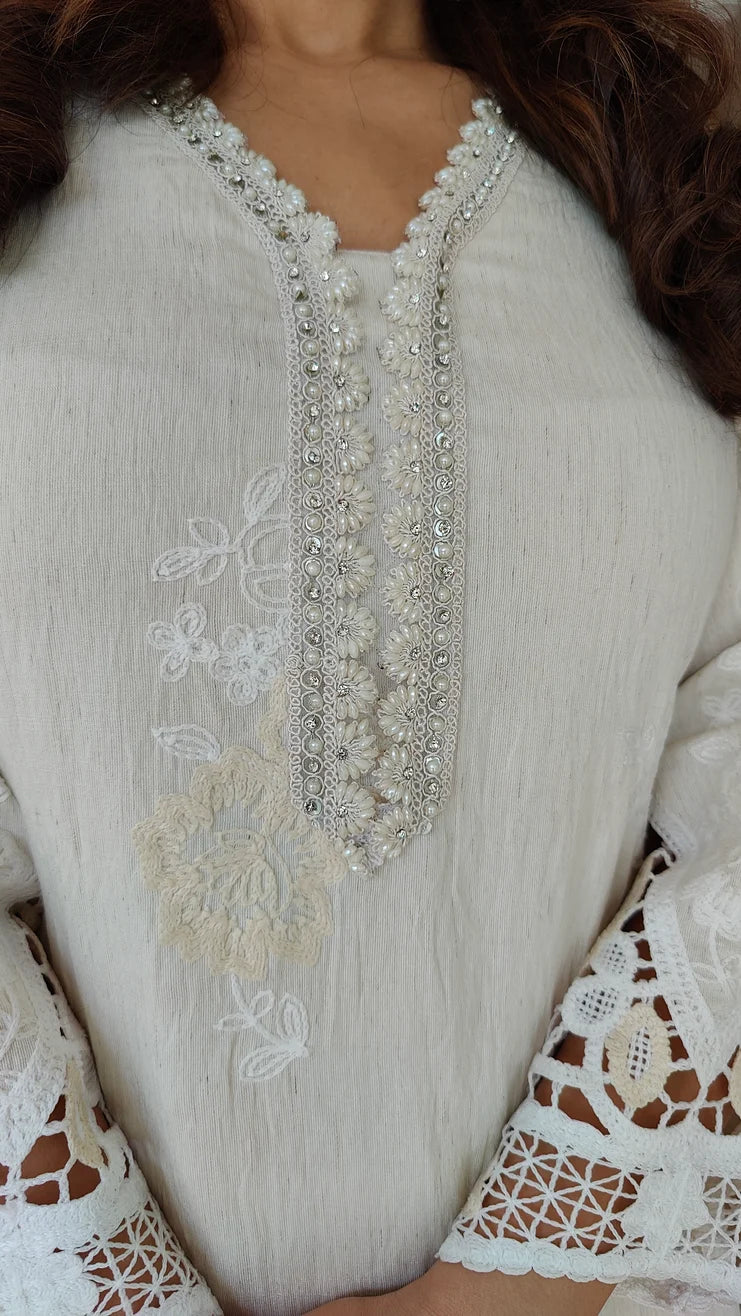 Crochet White Cutwork Co-ord Set