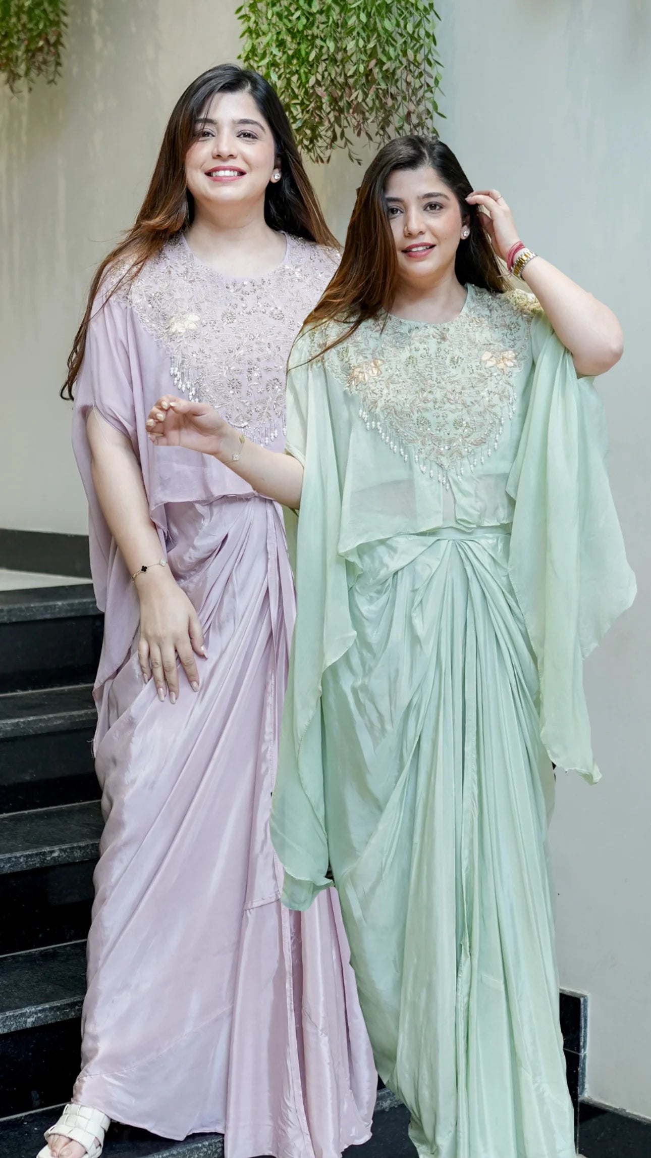 Pastel Peach Embroidered Three Piece Ensemble