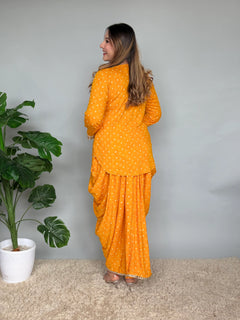 Yellow Rayon Bandhani Mirrorwork Skirt Set