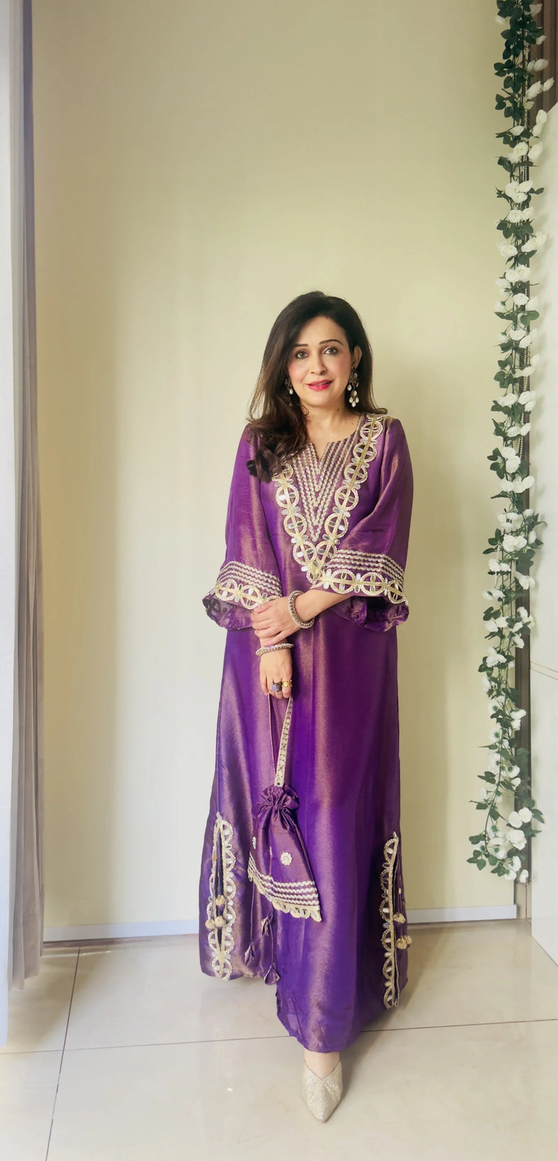 Elegant Purple Prism Tissue Kaftan Dress