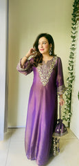 Elegant Purple Prism Tissue Kaftan Dress