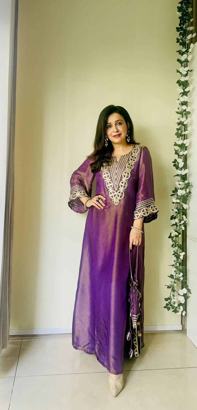 Elegant Purple Prism Tissue Kaftan Dress