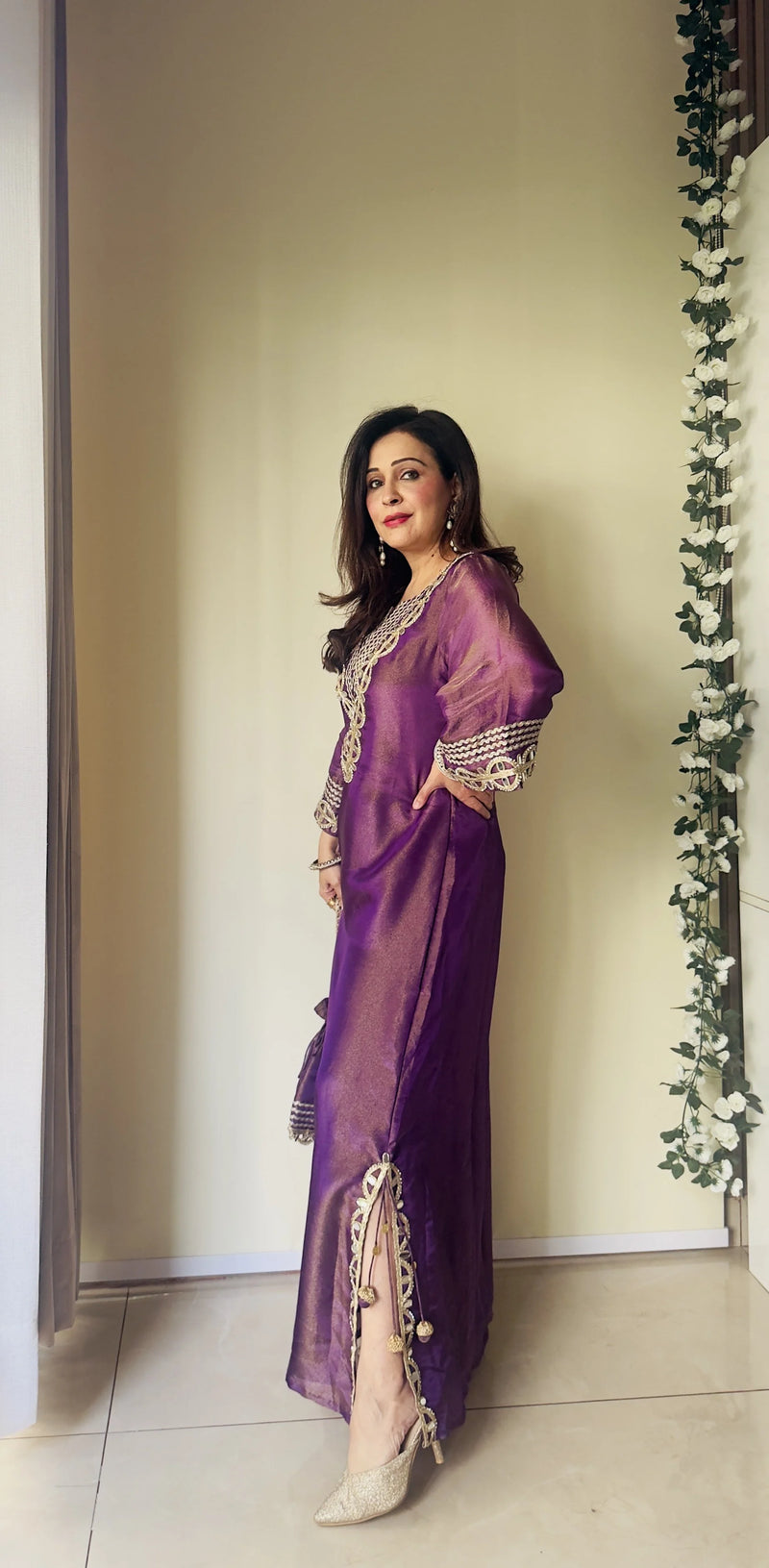 Elegant Purple Prism Tissue Kaftan Dress