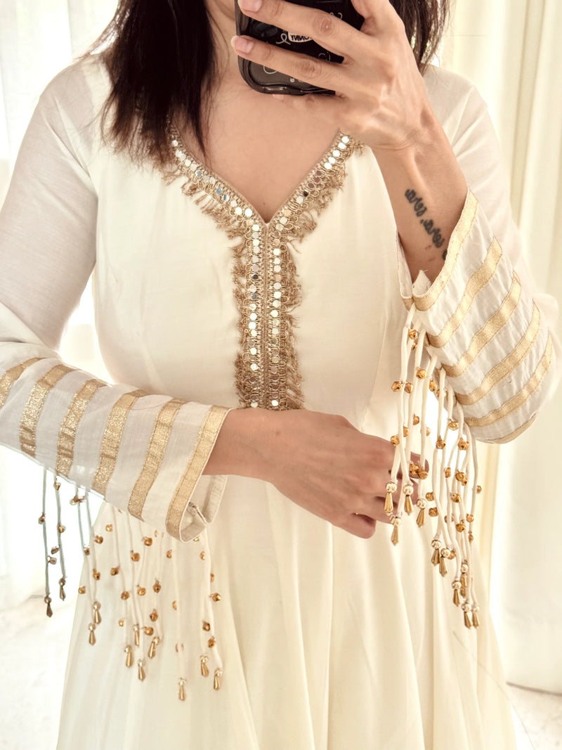 Ivory Chanderi Silk Suit with Leheriya Dupatta
