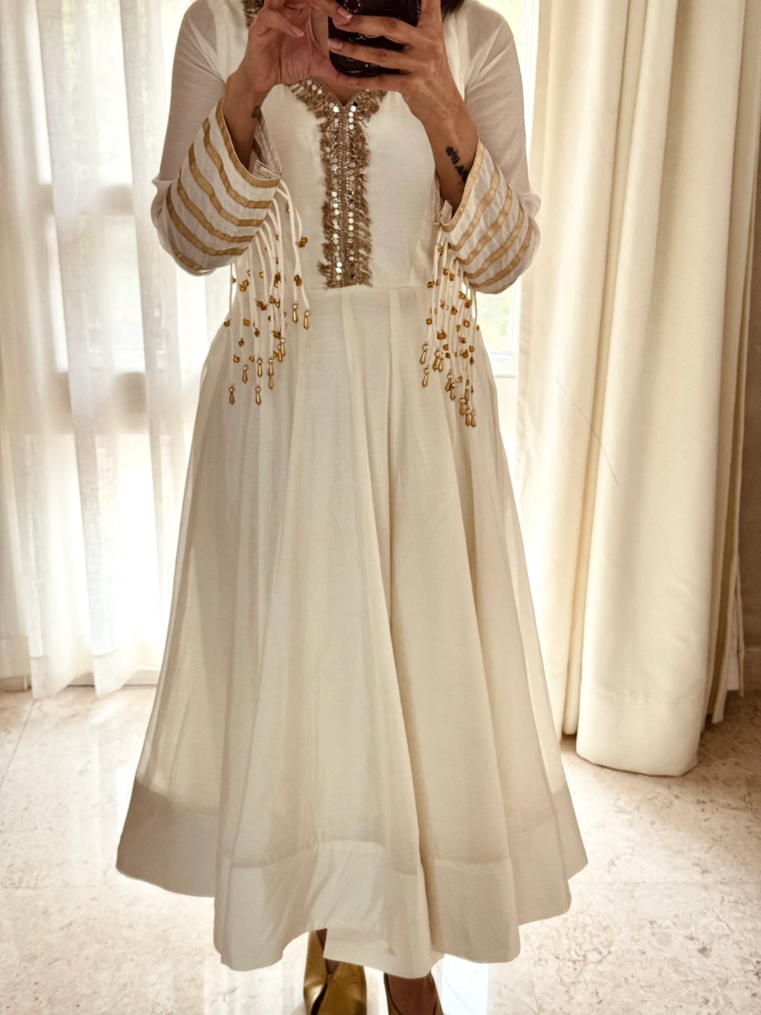 Ivory Chanderi Silk Suit with Leheriya Dupatta