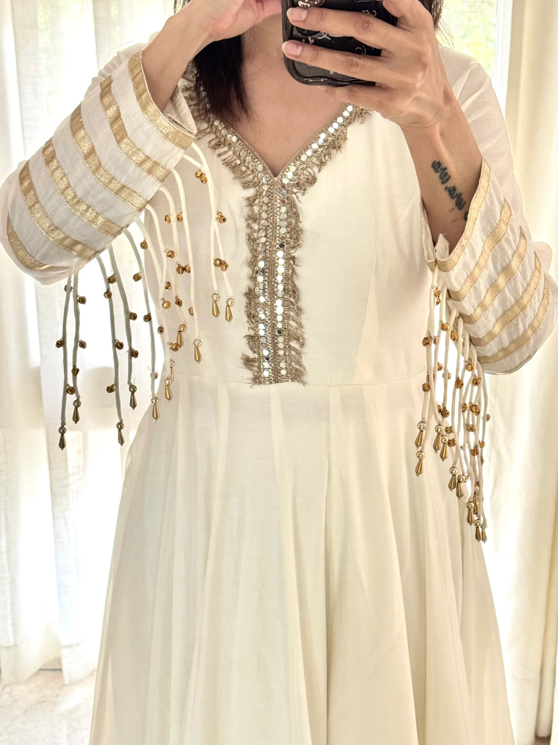 Ivory Chanderi Silk Suit with Leheriya Dupatta