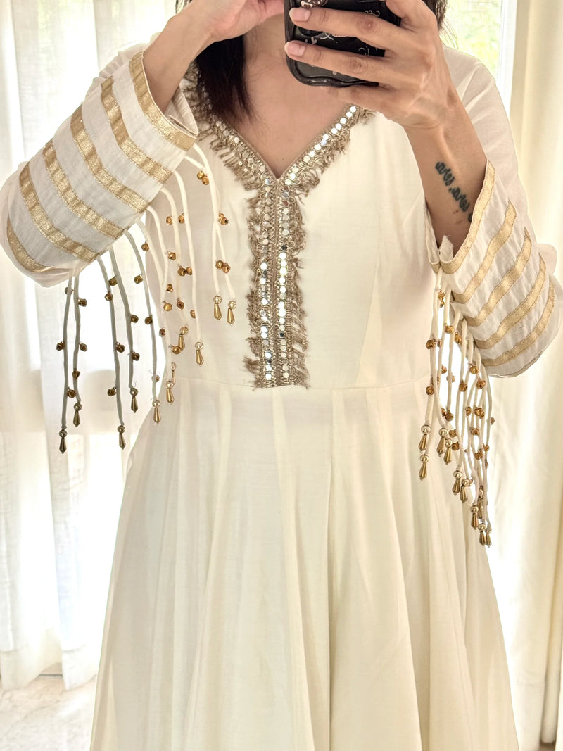 Ivory Chanderi Silk Suit with Leheriya Dupatta