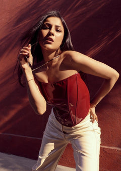 Carla Rexine Slim Fit Cinched Waistline Red Dress
