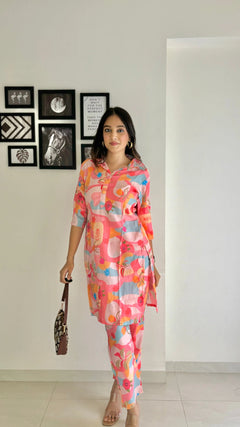Vintage Rose Muslin Silk Co-Ord Set