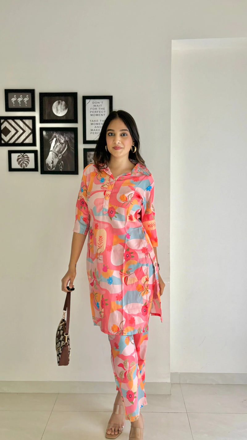 Vintage Rose Muslin Silk Co-Ord Set