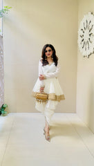 White Chanderi Silk Mirror Dhoti Kurta Set