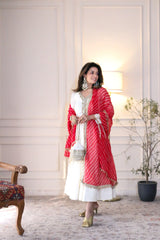 Ivory Chanderi Silk Suit with Leheriya Dupatta