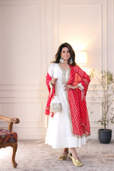 Ivory Chanderi Silk Suit with Leheriya Dupatta