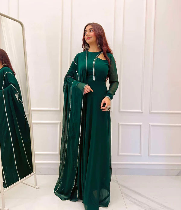 Graceful Navy Blue Bandhani Anarkali with Dupatta