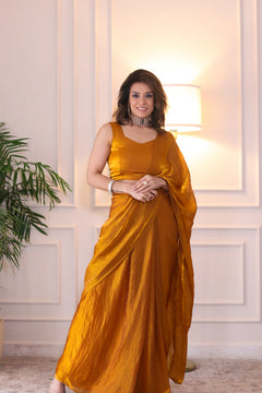 Gold Fendy Luxe Pre-draped Saree with blouse