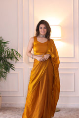 Gold Fendy Luxe Pre-draped Saree with blouse