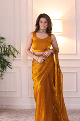 Gold Fendy Luxe Pre-draped Saree with blouse