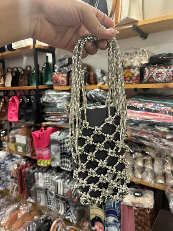 Glittering Rhinestone Accent Mobile Bag