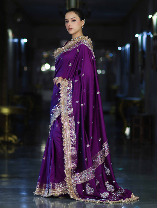 Purple Maharani Antique Gold Heritage Saree