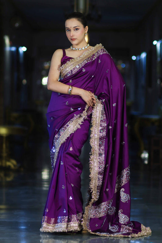 Purple Maharani Antique Gold Heritage Saree