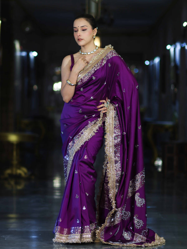Purple Maharani Antique Gold Heritage Saree