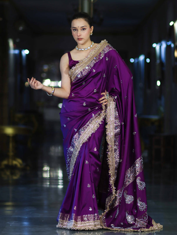 Purple Maharani Antique Gold Heritage Saree