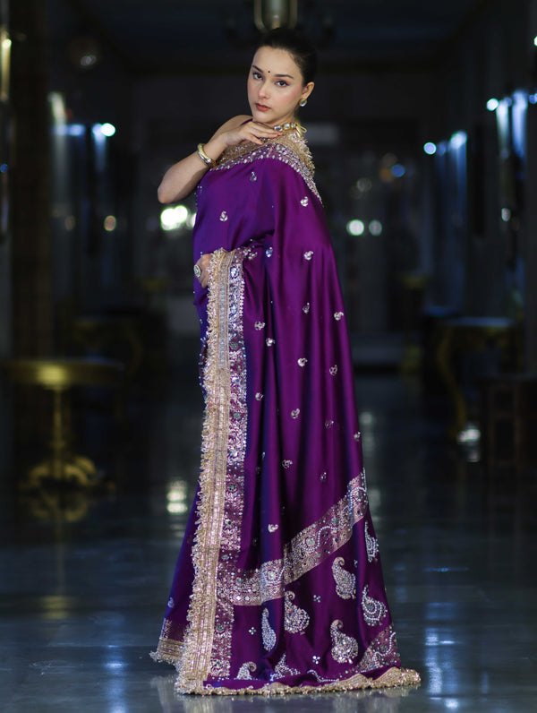 Purple Maharani Antique Gold Heritage Saree