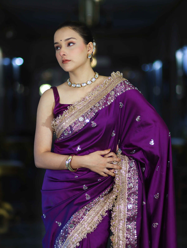 Purple Maharani Antique Gold Heritage Saree