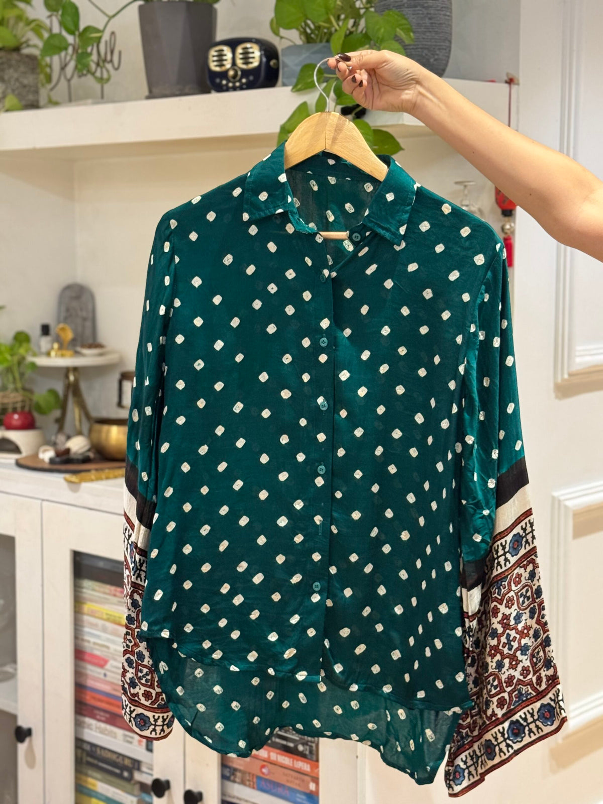 Green Modal Satin Bandhani Heritage Shirt