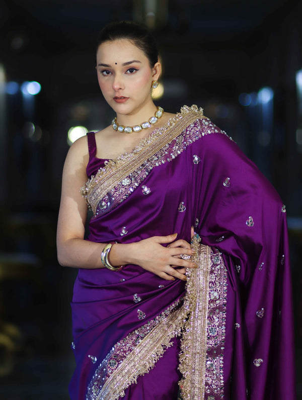 Purple Maharani Antique Gold Heritage Saree