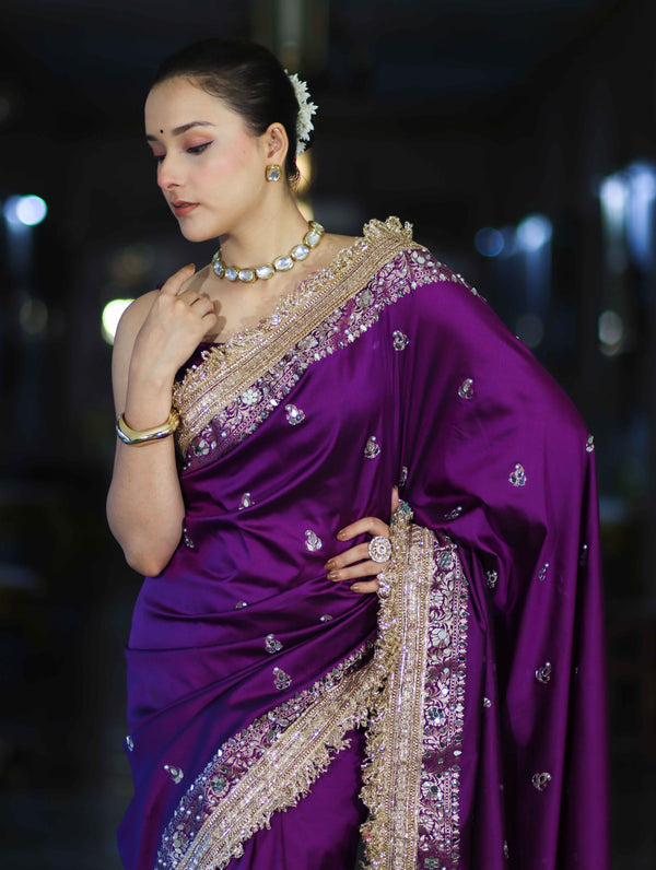 Purple Maharani Antique Gold Heritage Saree