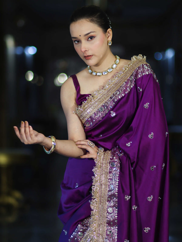 Purple Maharani Antique Gold Heritage Saree