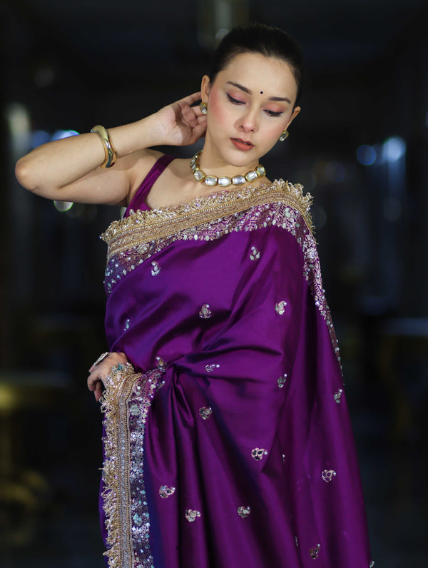 Purple Maharani Antique Gold Heritage Saree