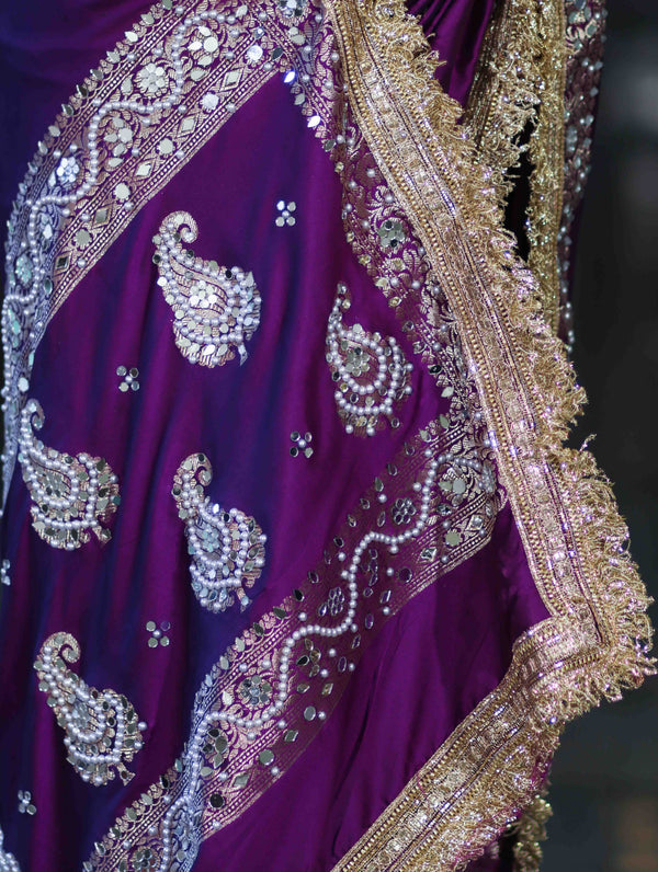 Purple Maharani Antique Gold Heritage Saree