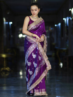 Purple Maharani Antique Gold Heritage Saree