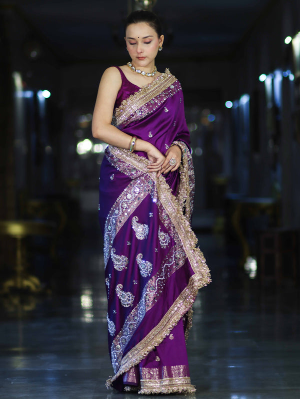 Purple Maharani Antique Gold Heritage Saree