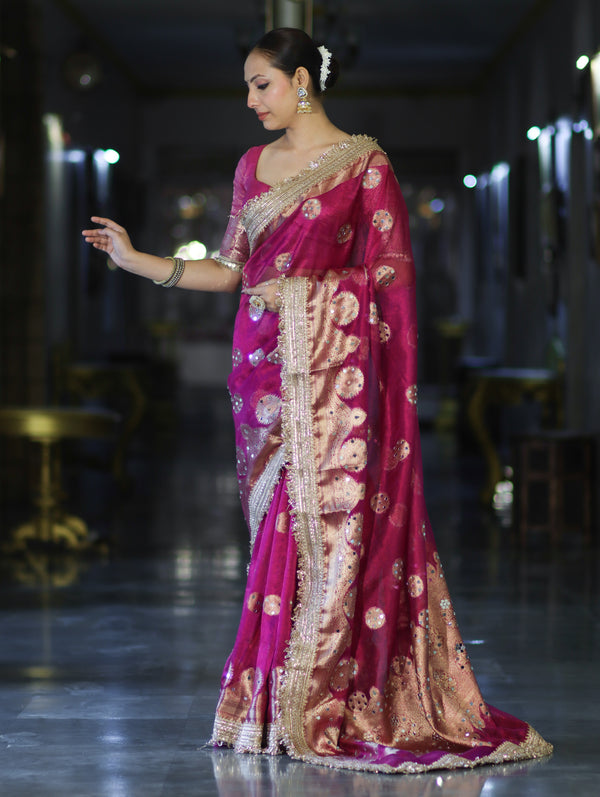 Rani Antique Gold Motif Banarasi Saree