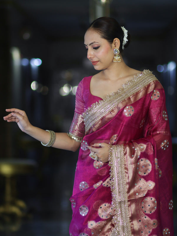Rani Antique Gold Motif Banarasi Saree