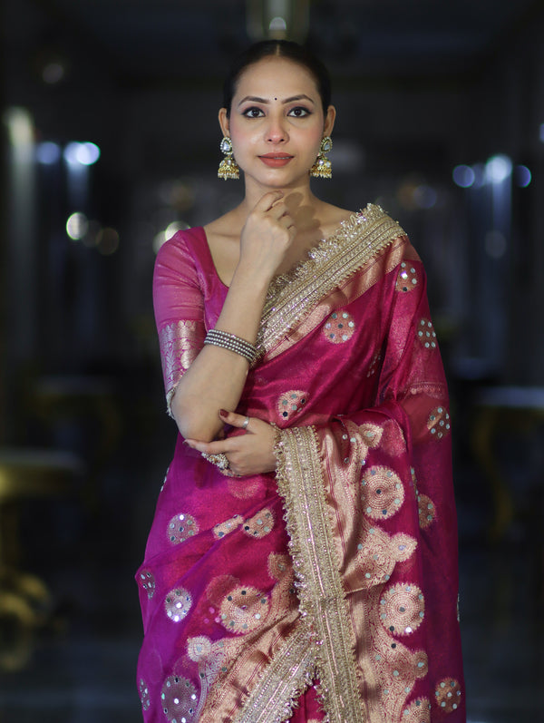 Rani Antique Gold Motif Banarasi Saree